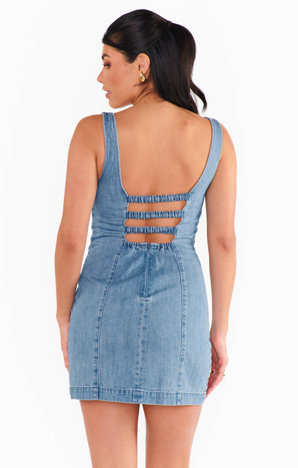 Show Me Your Mumu Steph Mini Denim Dress - Gloomy Blue