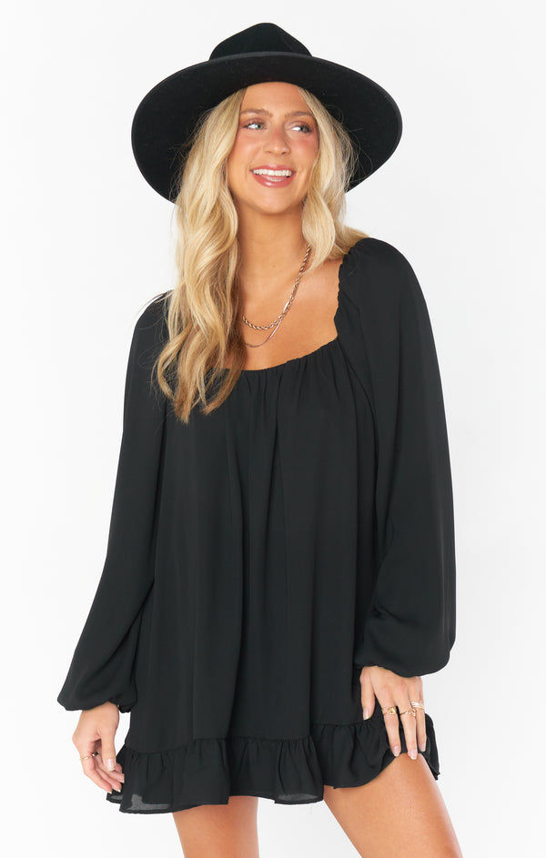 chinese dress ladies Long-Sleeve Bubble Hem Mini Dress in Black - 4