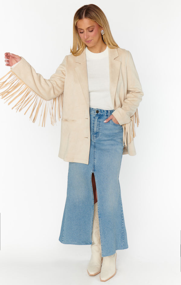 Sierra Fringe Jacket Cream Faux Suede – Show Me Your Mumu