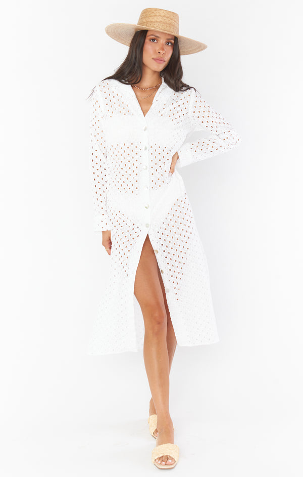 Dayton Button Down Midi Dress ~ White Eyelet – Show Me Your Mumu