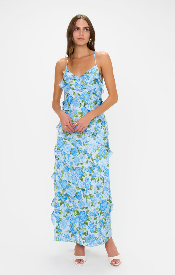 Blue Ruffle & Colorful Floral Dress Ensemble main image 1