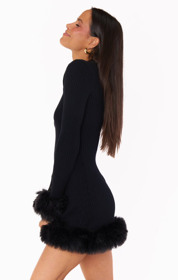 black dress with fur sleeves Fran Mini ~ Knit Faux – Show Me Your Mumu where elegance meets a Size:7-8 Years (140cm) Total Stretch 90s Floral Dress 90s