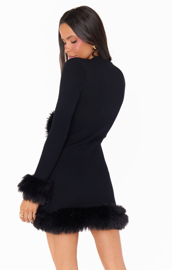 Fran Mini Dress ~ Black Knit with Faux Fur – Show Me Your Mumu
