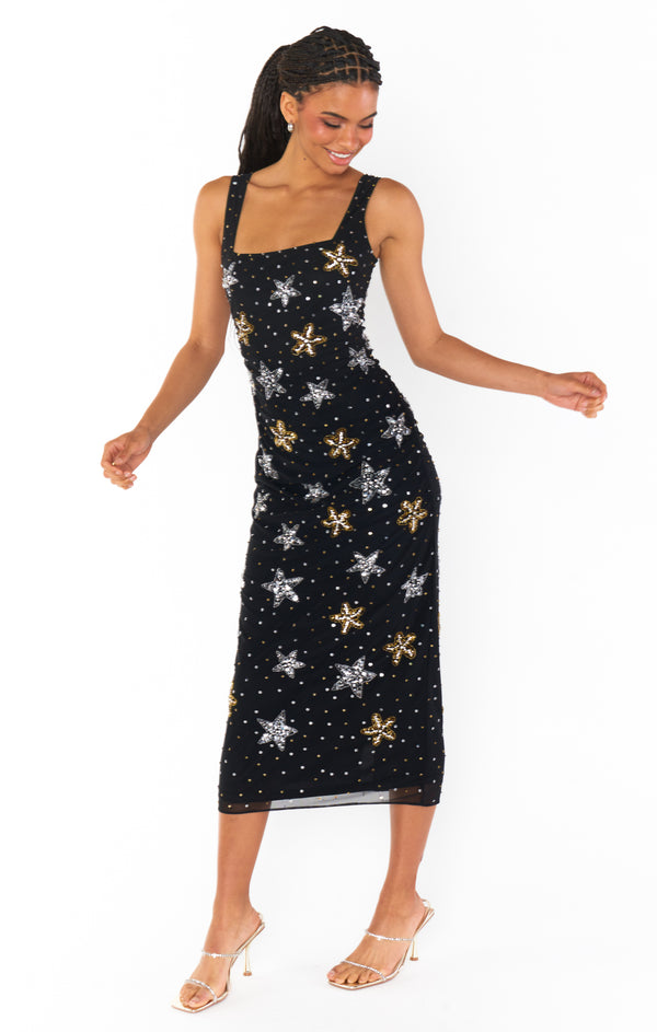Stassi Midi Dress ~ Starfish Beaded Sequins Black – Show Me Your Mumu