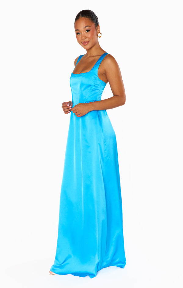 Nina Maxi Dress Azure Blue Luxe Satin Show Me Your Mumu Nina Maxi Dress Azure Blue Luxe Satin Show Me Your Mumu