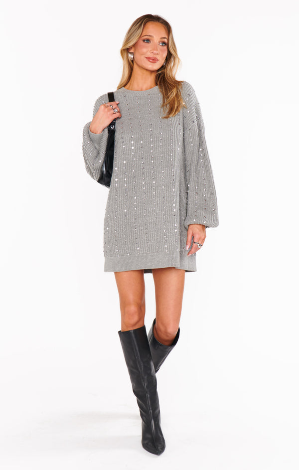 Social Sweater Dress Silver Sequins Knit