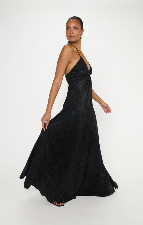 black pleated evening dress Black Pleated Maxi Dress | Womens | Medium (Available in XXS, XS, S, L) | 100% Polyester