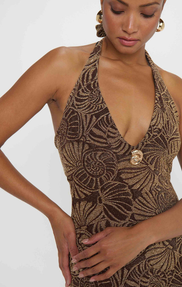 Kate Halter Mini Dress ~ Shell Sparkle Stretch  Show Me Your Mumu
