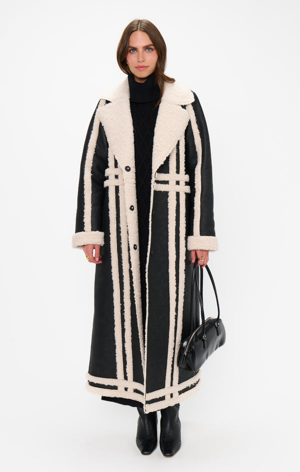 Swiss Alps Coat ~ Black Faux Leather with Sherpa – Show Me Your Mumu