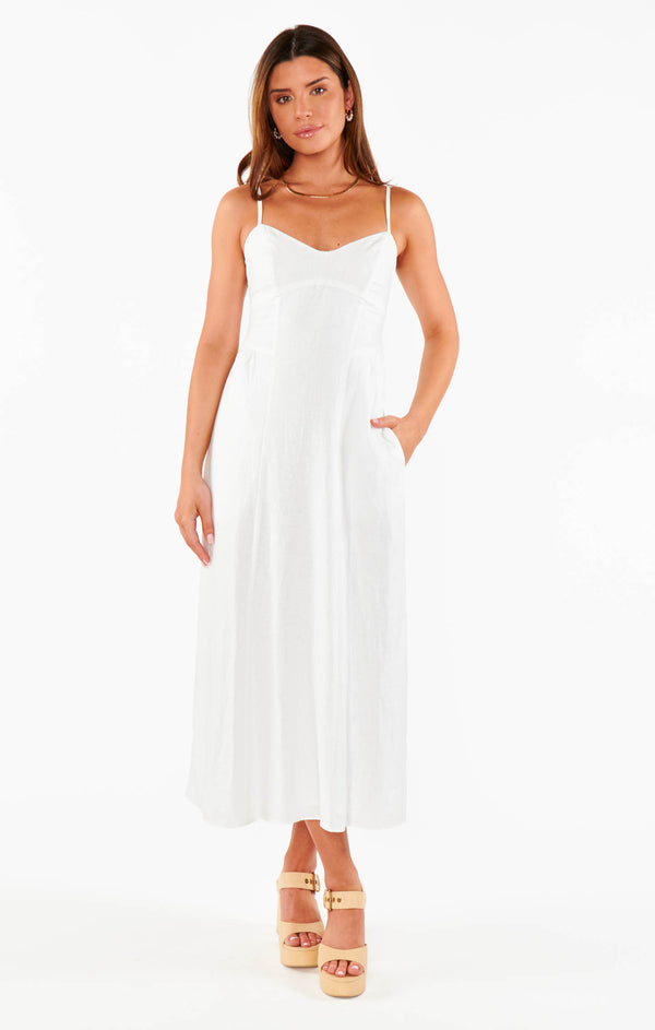 Allegra Midi Dress ~ White Linen – Show Me Your Mumu