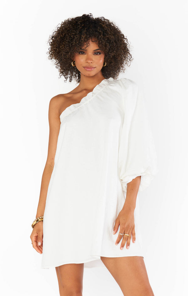 トップス marryme WINTER MYUMYU CHAM White High Volume Mini Dress ~ White Linen – Show Me Your Mumu