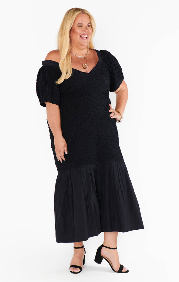 Rom Com Midi Dress ~ Black Texture Stretch – Show Me Your Mumu Rom Com Midi Dress ~ Black Texture Stretch – Show Me Your Mumu
