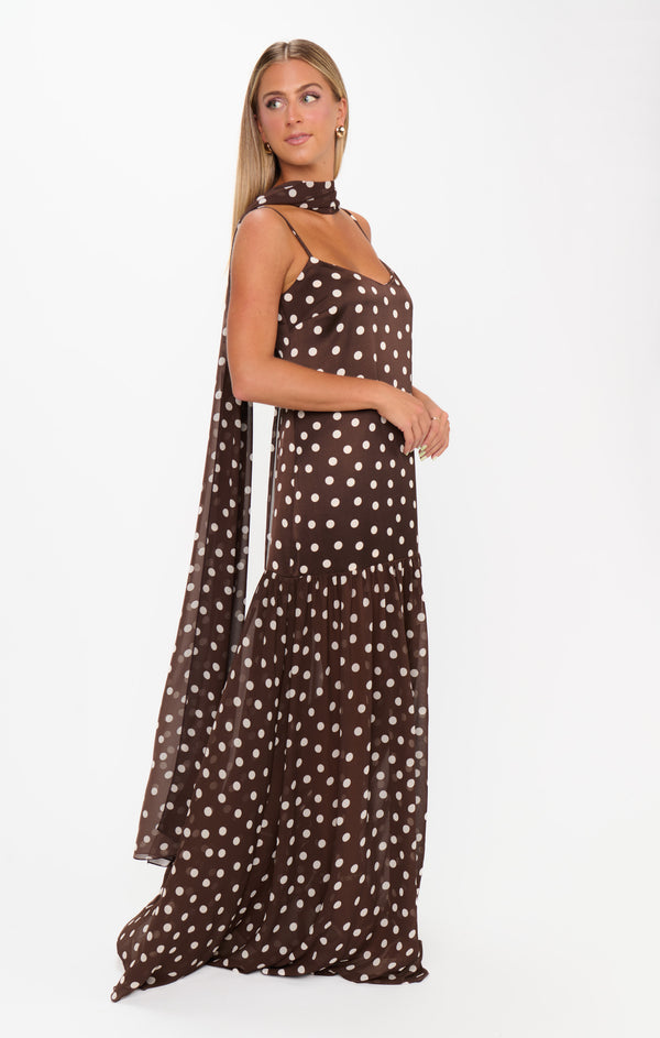 Dalia Maxi Dress, in Chocolate Brown Polka Dot, Size: 2XL | Show Me Your Mumu | Wedding Attendee Dress Dalia Maxi Dress, in Chocolate Brown Polka Dot, Size: 2XL | Show Me Your Mumu | Wedding Attendee Dress