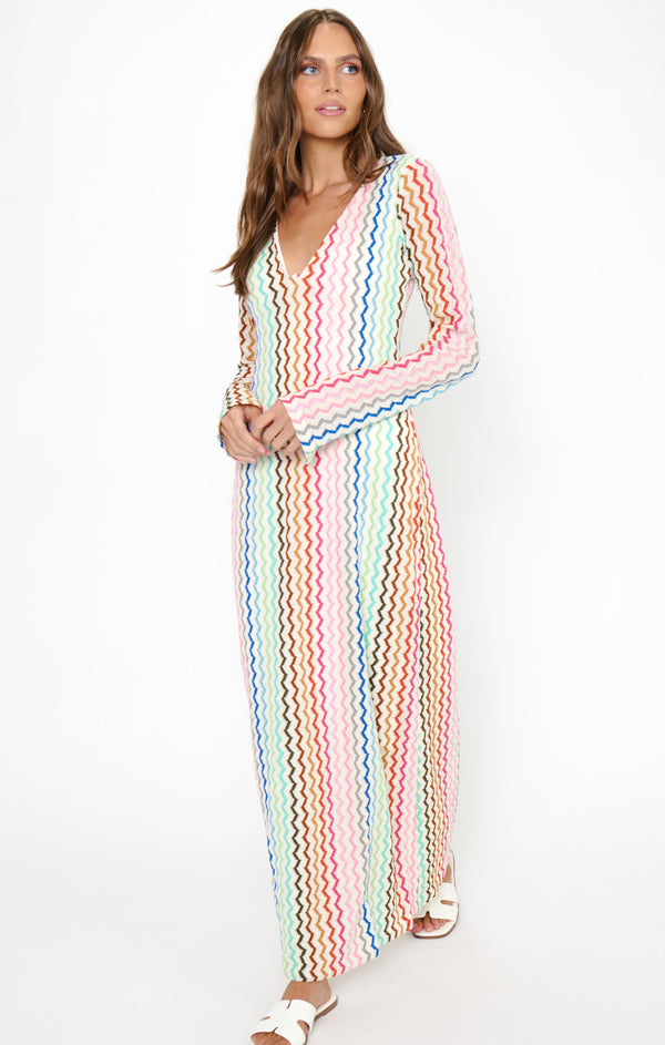 Lopez Maxi Dress, in Rainbow Zigzag Crochet, Size: Medium | Show Me Your Mumu Lopez Maxi Dress, in Rainbow Zigzag Crochet, Size: Medium | Show Me Your Mumu