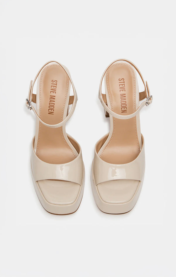 【Steve Madden】レニャ LINADRA Champagne Women's Platform Square-Toe Strappy Heel