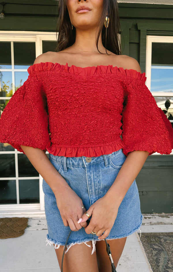 Rom Com Top ~ Red Texture Stretch – Show Me Your Mumu