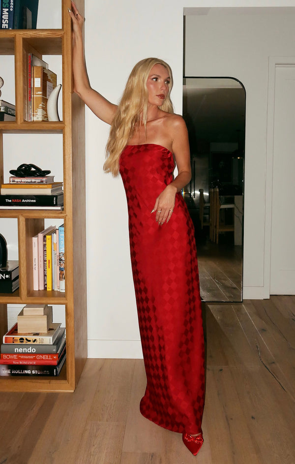 Taylor Tube Dress ~ Red Checkerboard Satin – Show Me Your Mumu