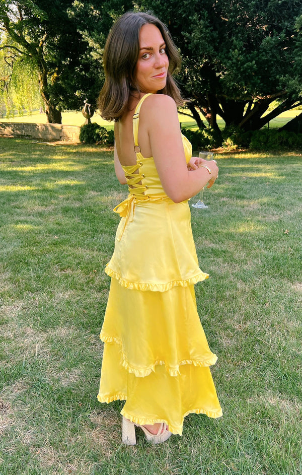 Lady Corset Dress ~ Yellow Luxe Satin – Show Me Your Mumu