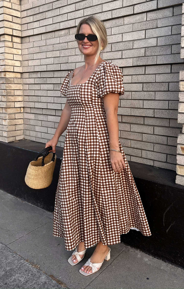 Mia Midi Dress ~ Brown Gingham – Show Me Your Mumu Mia Midi Dress ~ Brown Gingham – Show Me Your Mumu