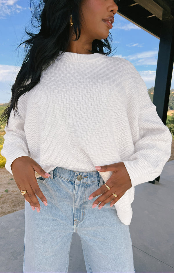 Crosby Sweater ~ White Textured Knit