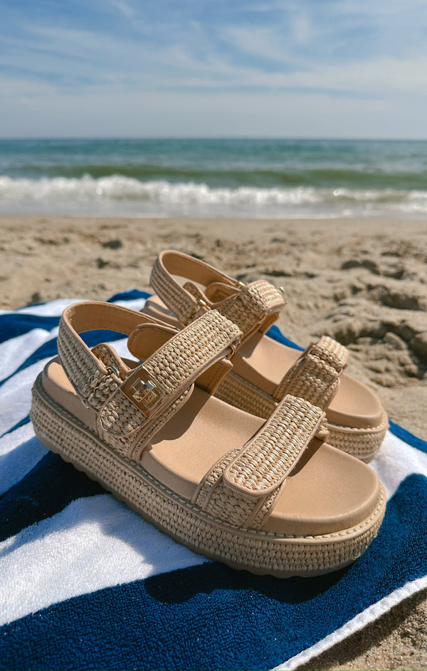 【STEVE MADDEN】BIGMONA ジュート ストラップ 厚底 サンダル BIGMONA Natural Raffia Leather Women's Platform Sandal