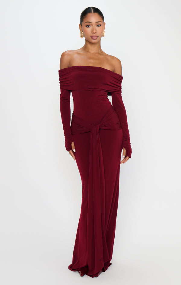 red long sleeve bridesmaid dress Vanessa Maxi Dress, in Cabernet Red, Size: 2XL | Show Me Your Mumu Orchid Dress Women's Pink Gown Maxi creating soft texture and Color:Antique Gold