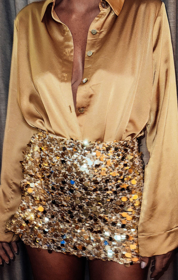 Mixer Mini Skirt ~ Gold Metallic Sequins – Show Me Your Mumu