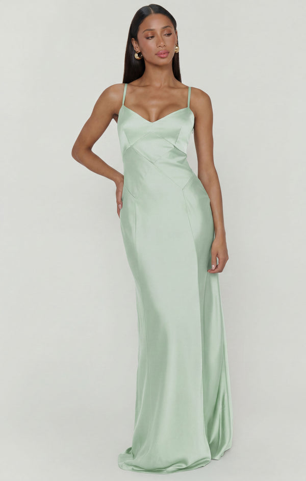 formal dress shops logan Logan Dress, in Pistachio Luxe Satin, Size: XL | Show Me Your Mumu