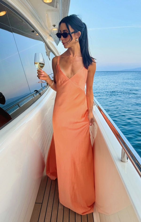 Anderson Maxi Dress ~ Cantaloupe Luxe Satin – Show Me Your Mumu