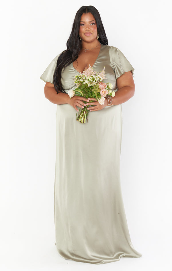 Rome Twist Gown ~ Moss Green Luxe Satin  Show Me Your Mumu