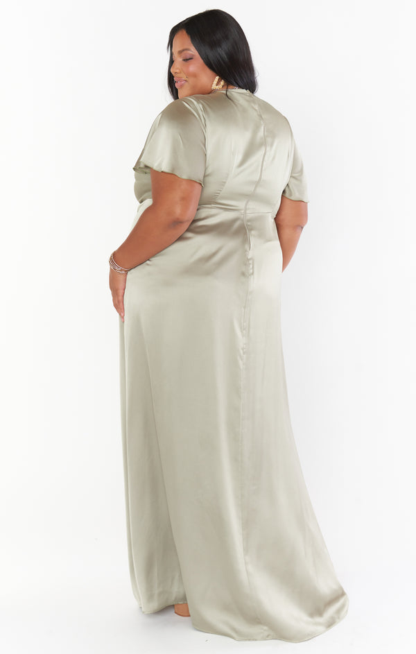 Rome Twist Gown ~ Moss Green Luxe Satin – Show Me Your Mumu