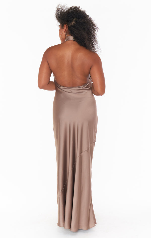 Jasmine Halter Maxi Dress ~ Dune Luxe Satin