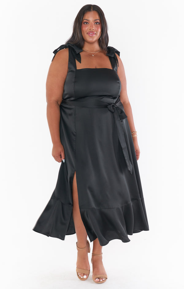 Claire Midi Dress ~ Black Luxe Satin – Show Me Your Mumu