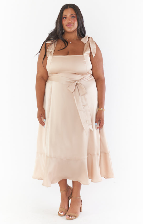 knee length dresses for ladies Claire Midi Dress ~ Champagne Luxe Satin XXL