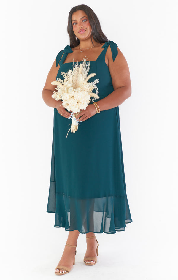 Claire Midi Dress, in Emerald Chiffon, Size: Large | Show Me Your Mumu