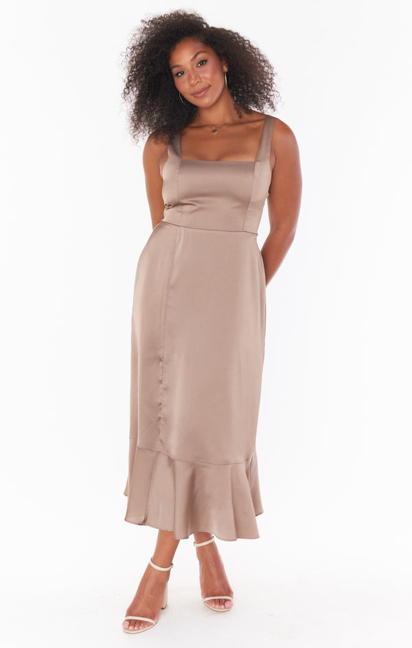 Show Me Your Mumu Claire Midi Dress Copper store Luxe Satin S