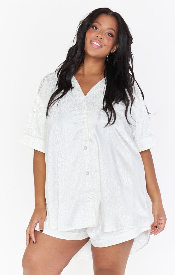 Slumber PJ Set ~ White Cheetah Silky – Show Me Your Mumu