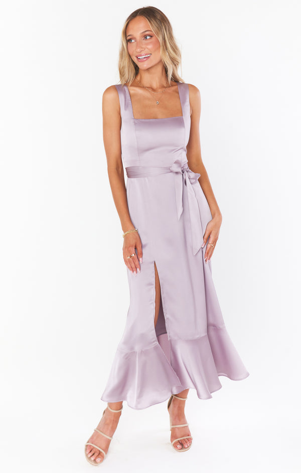 Claire Midi Dress ~ Dusty Purple Luxe Satin