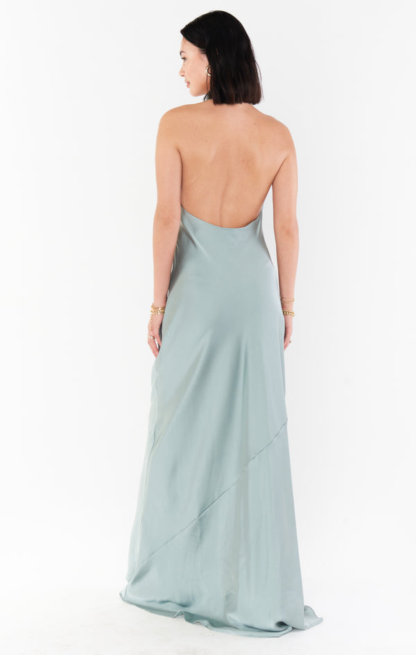 Jasmine Halter Maxi Dress, in Silver Sage Luxe Satin | Show Me Your Mumu Jasmine Halter Maxi Dress, in Silver Sage Luxe Satin | Show Me Your Mumu