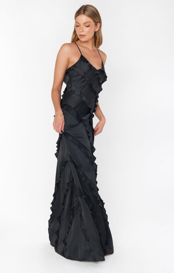 roman black evening dresses Romani Lace Maxi Dress Black