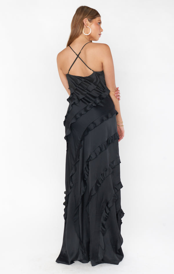 Romance Ruffle Dress, in Black Luxe Satin, Size: XL | Show Me Your Mumu | Bridesmaid Dresses & Wedding Attendee Dress Romance Ruffle Dress, in Black Luxe Satin, Size: XL | Show Me Your Mumu | Bridesmaid Dresses & Wedding Attendee Dress