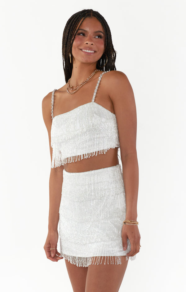 Swift Fringe Skort ~ White Beaded Fringe – Show Me Your Mumu