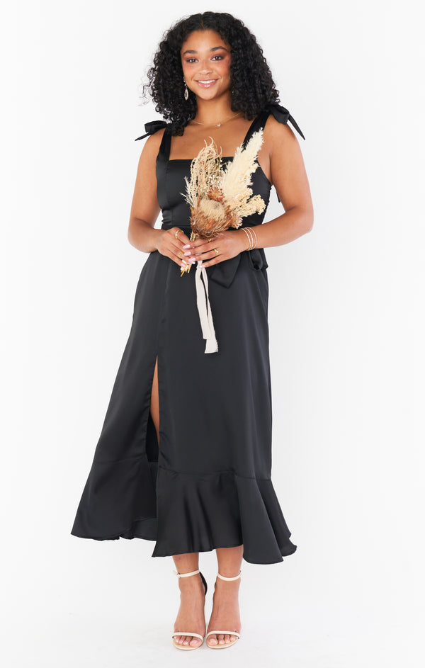 Claire Midi Dress, in Black Luxe Satin | Show Me Your Mumu