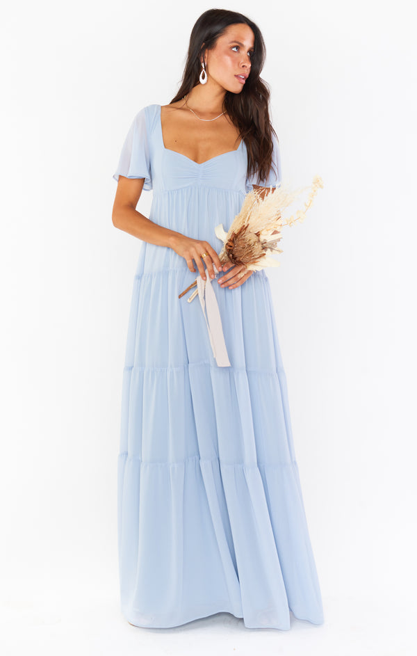 Nicole Maxi Dress ~ Steel Blue Chiffon M