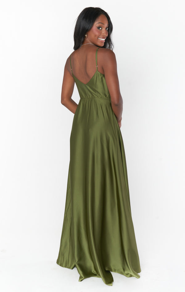 Faith Maxi Dress ~ Rich Olive Luxe Satin – Show Me Your Mumu