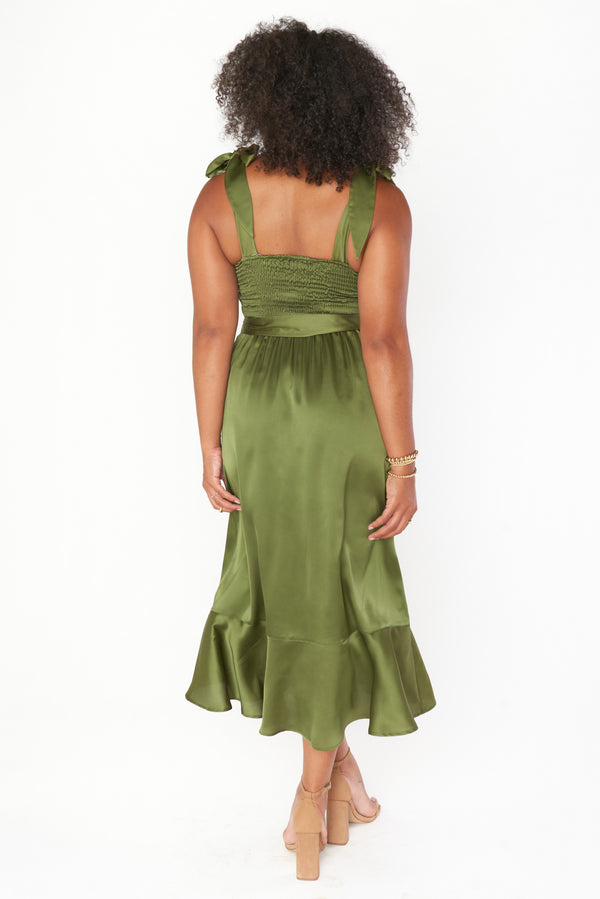 Claire Midi Dress ~ Rich Olive Luxe Satin – Show Me Your Mumu