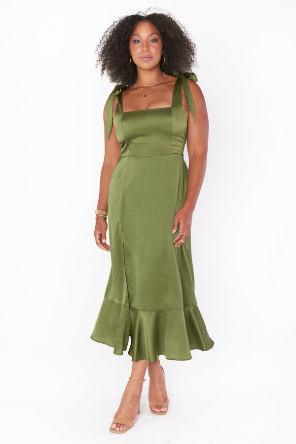Claire Midi Dress ~ Rich Olive Luxe Satin – Show Me Your Mumu