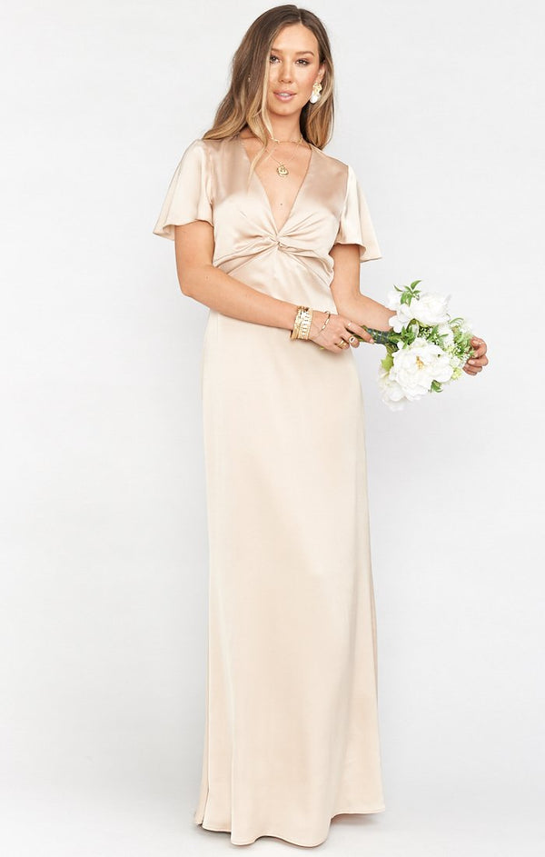 Rome Twist Gown ~ Champagne Luxe Satin – Show Me Your Mumu