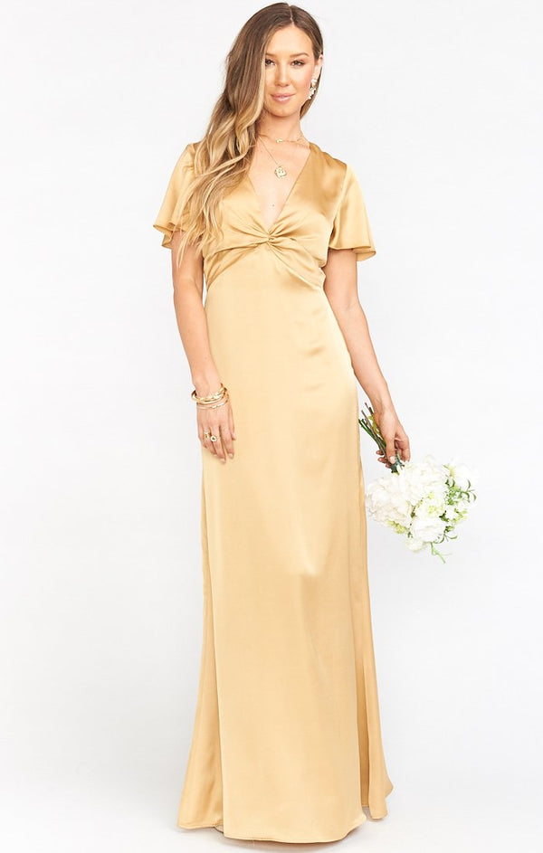 Show me Your Mumu Godshaw Goddess Gown in True store Luxe Gold Satin XL