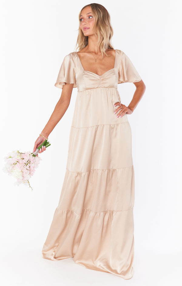 chinese dress ladies Nicole Maxi Dress, in Champagne Luxe Satin, Size: Xs | Show Me Your Mumu